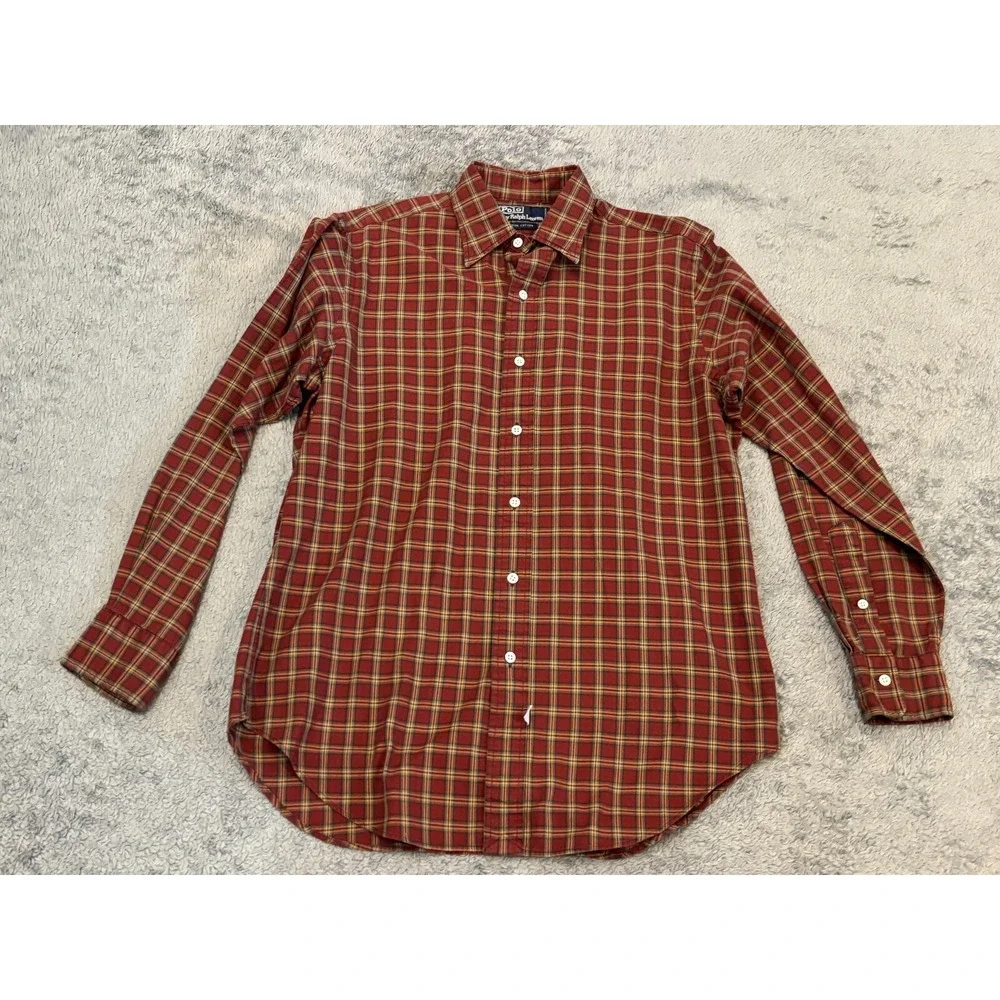 Vintage Polo Ralph Lauren Shirt Mens 15-33 Red Plaid Button Pony 90s Preppy